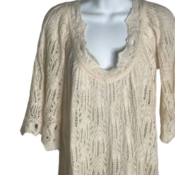 Free People Size S/P Crochet Lace Tunic Sweater Delicate Wool Angora Cream - Picture 2 of 10